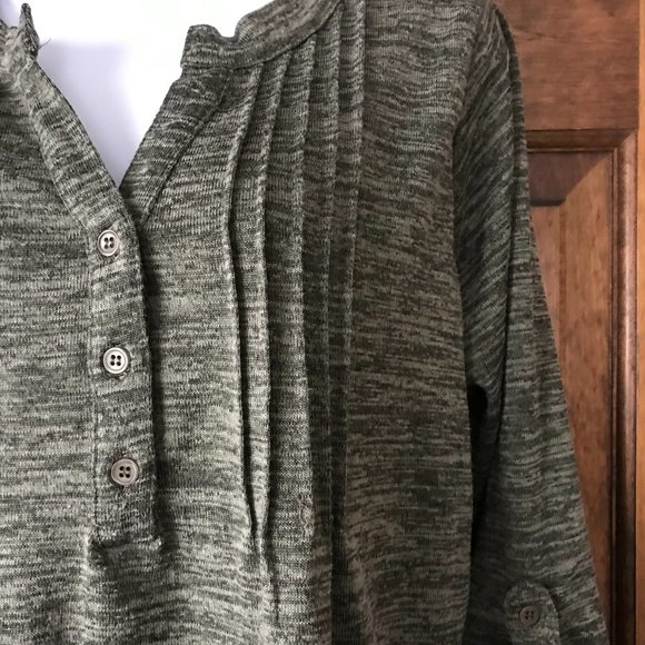Notations Dark Green Marl V-Neck Henley Pullover w/Tab & Button 3/4 Sleeve PXL - Picture 4 of 11